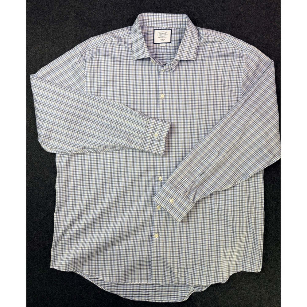 Charles Tyrwhitt Mens 18/37 Classic Fit Non-Iron Cotton Check Shirt Blue White
